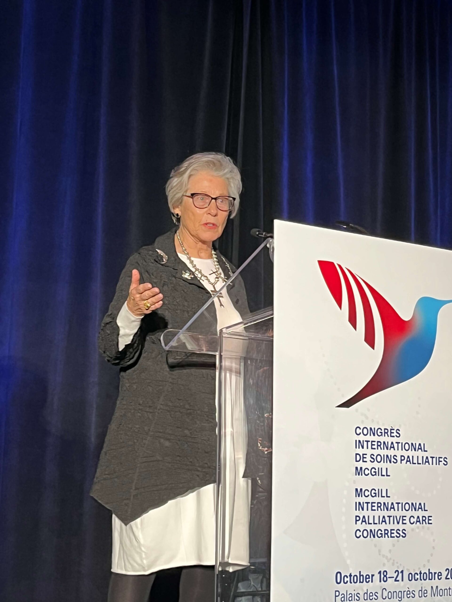 Rev. Dr. Jessica Rochester speaking at the McGill International Palliative Care Congress in Montreal