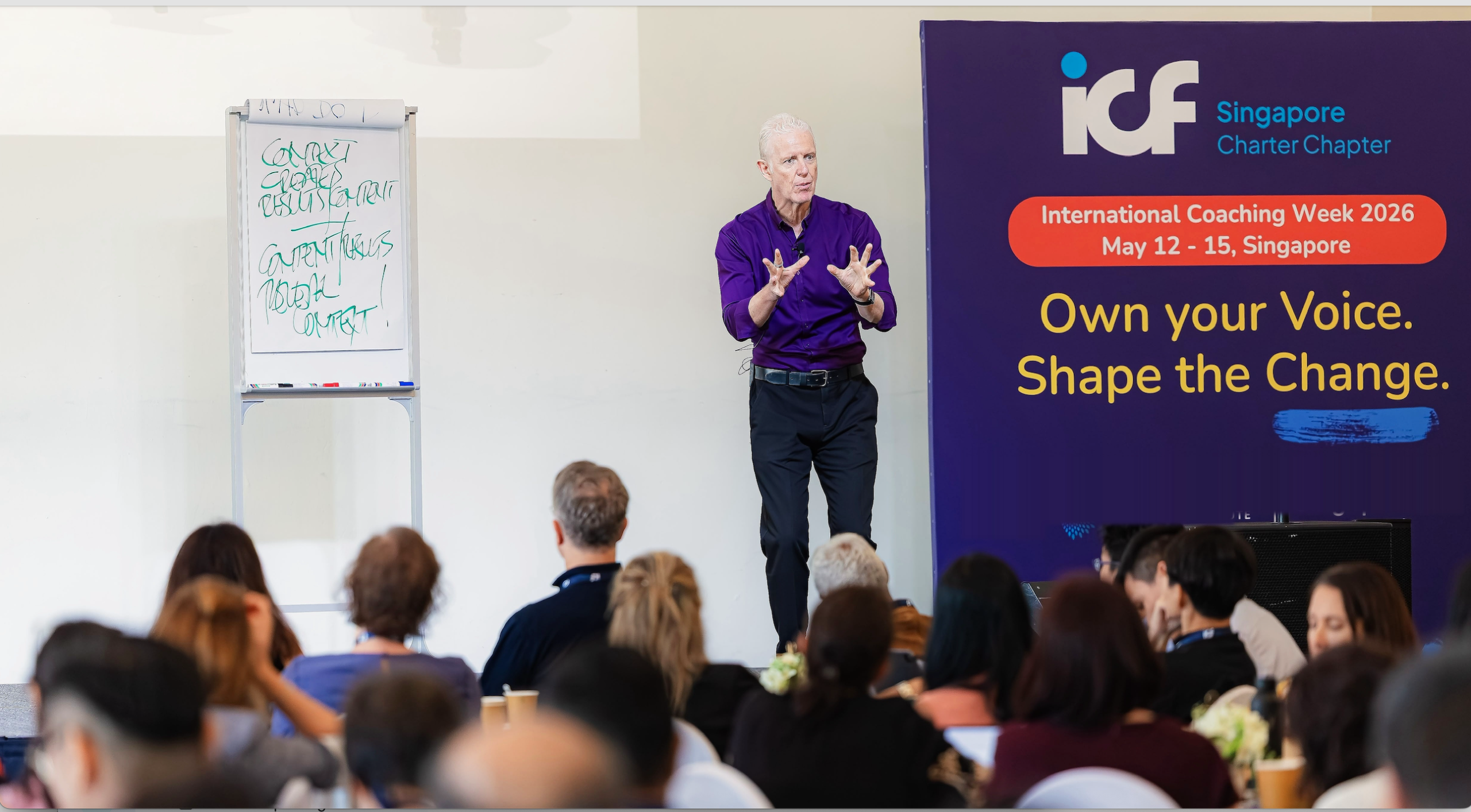 Marcus Marsden speaking to an audience at ICF Singapore's International Coaching Week 2026