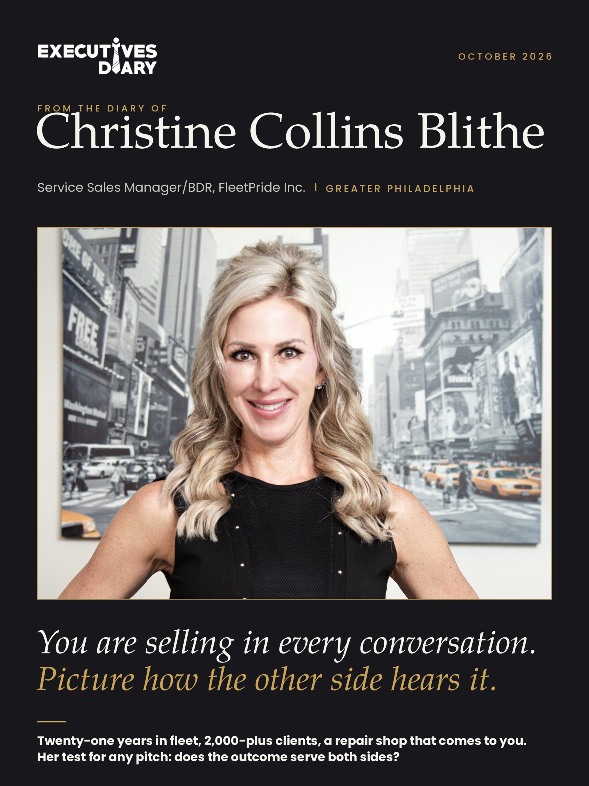 Christine Collins Blithe on the cover of Executives Diary