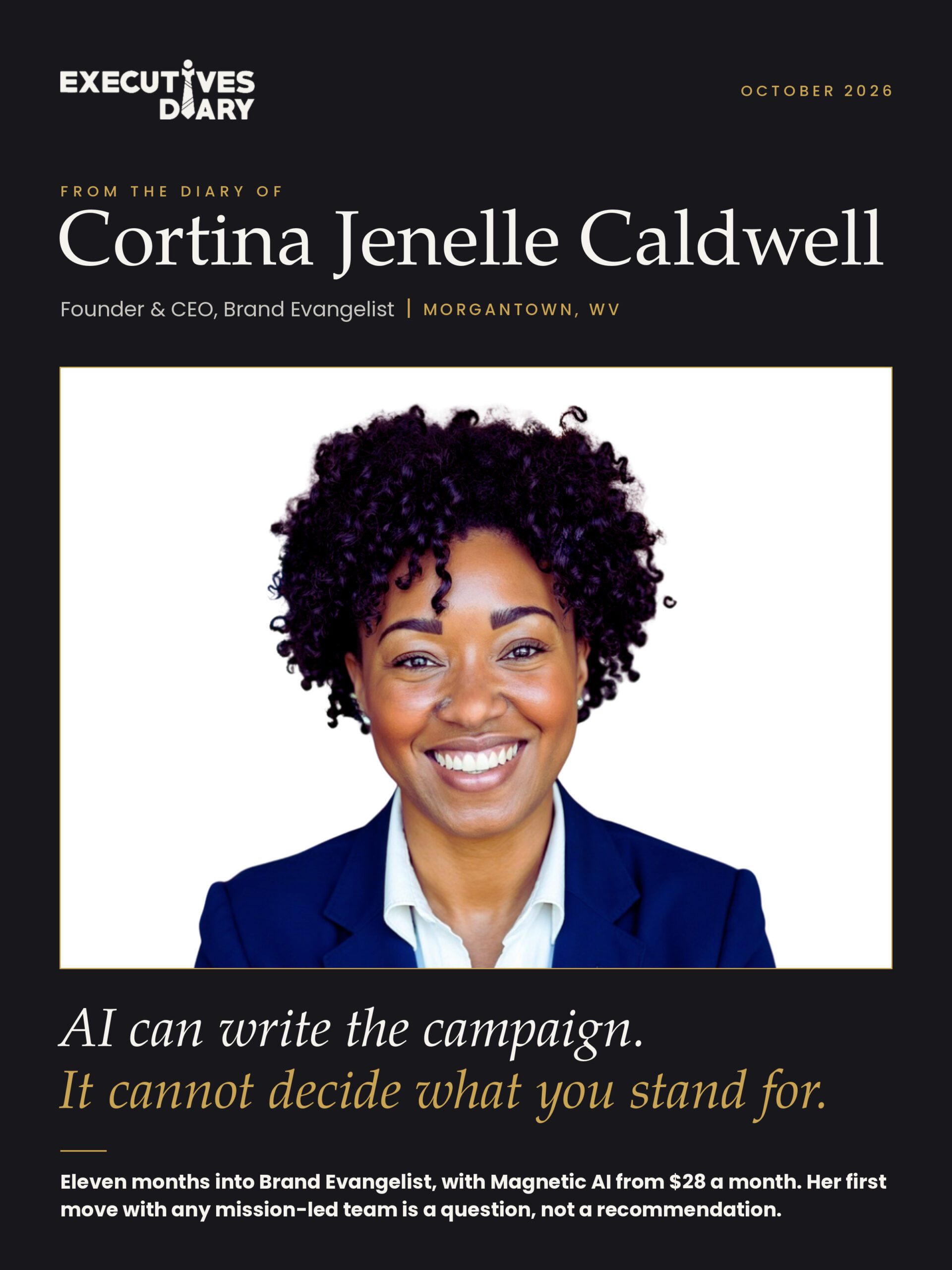 Cortina Jenelle Caldwell on the cover of Executives Diary
