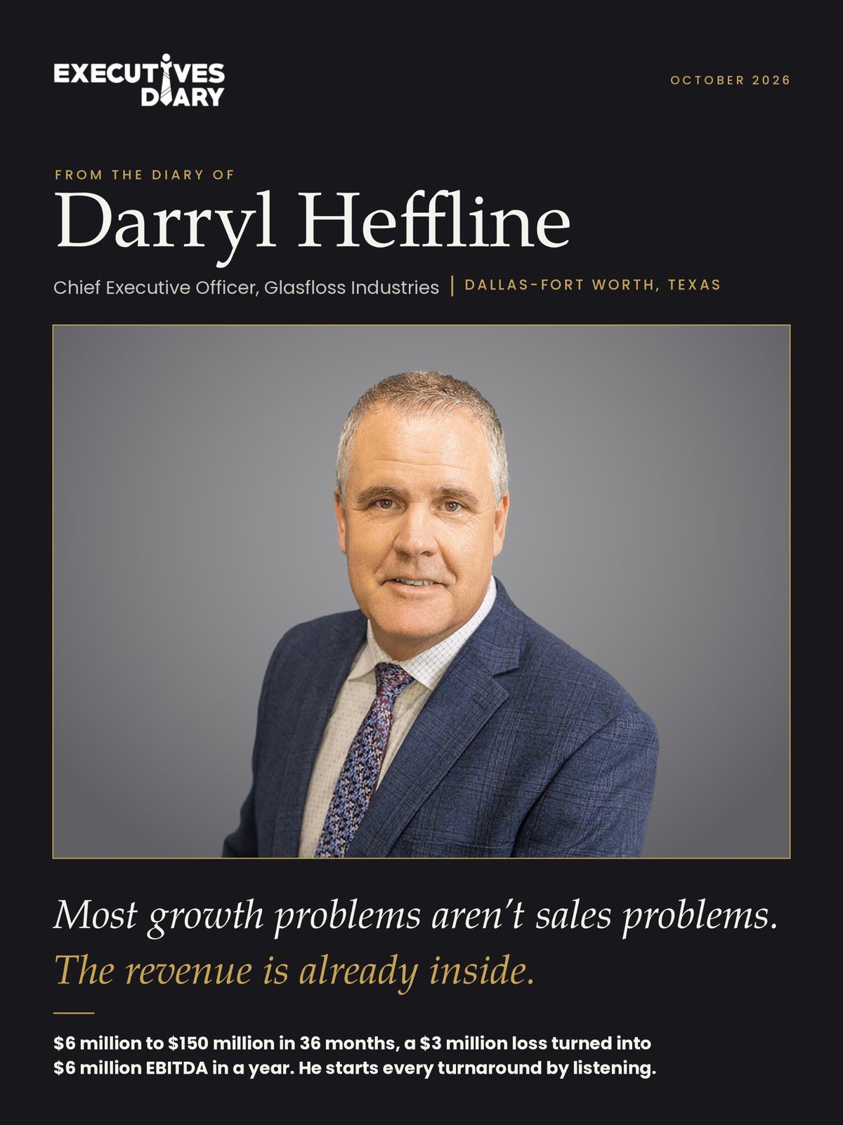 Darryl Heffline on the cover of Executives Diary