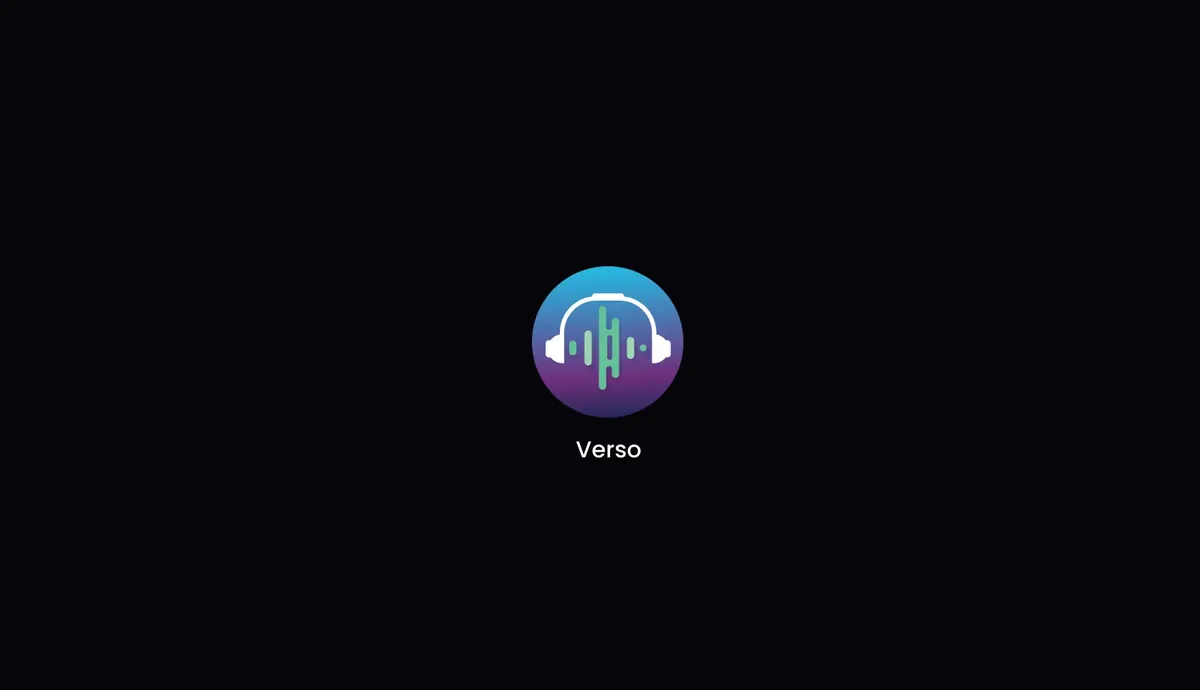 Verso AI logo, headphones around a sound wave on a black background